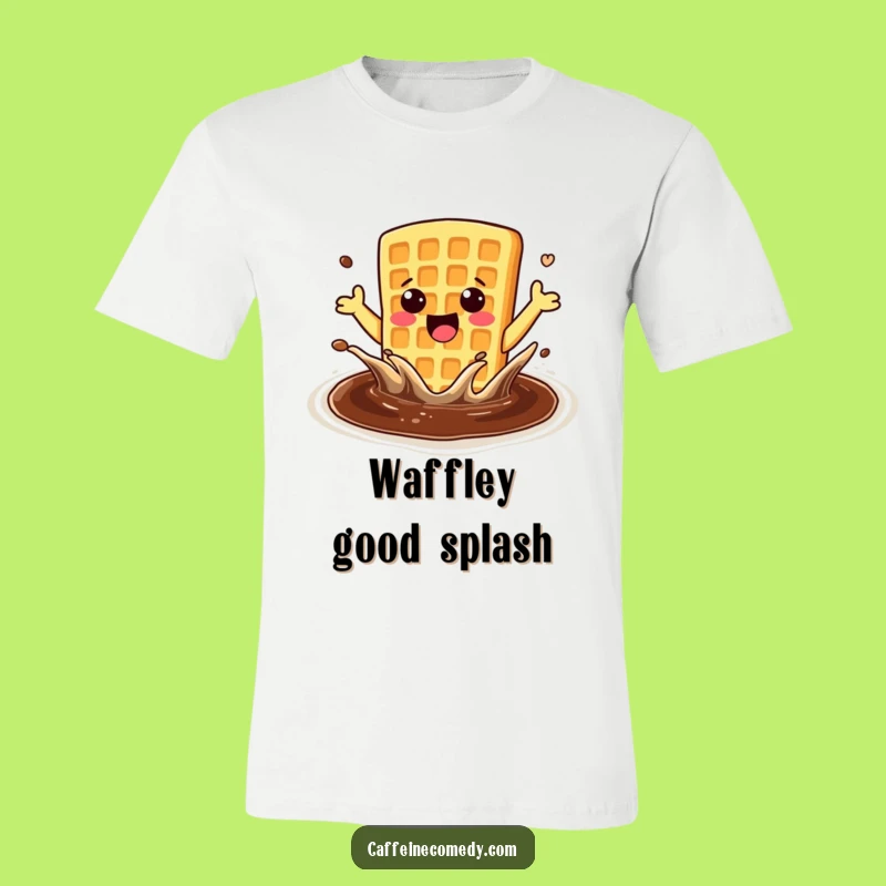 Funny Enthusiastic Waffle Coffee Splash T-Shirt: Happy Breakfast Wear, Great Funny Gift