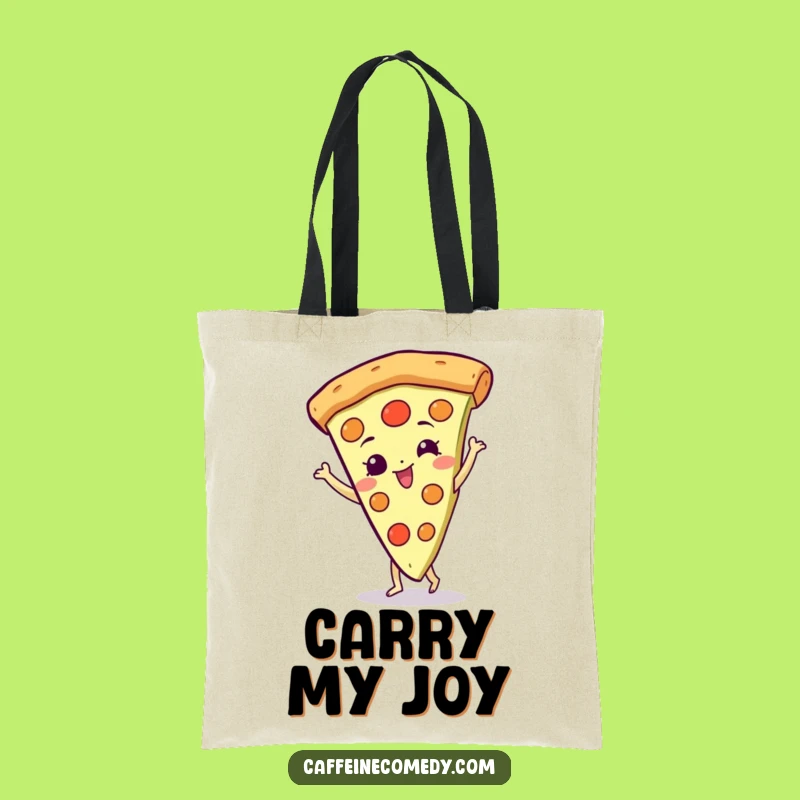 Funny Spinning Pizza Tote Bag: Gleeful Slice Character Doing a Happy Spin, Cute Gift