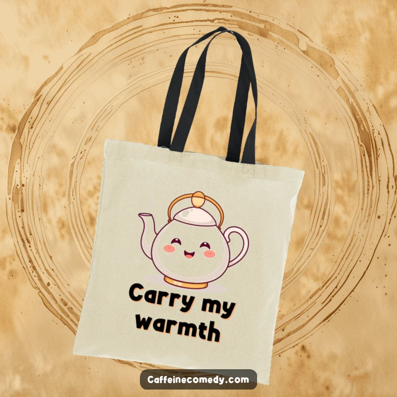 Funny Kawaii Teapot Tote Bag: A happy teapot pours a steamy stream, making this funny tote a charming accessory for tea lovers.