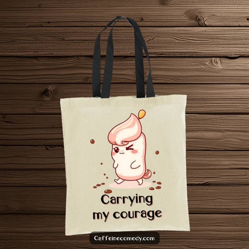 Funny Kawaii Churro Tote Bag: A mischievous churro winks while attempting to scale coffee steam, making this funny tote unique.