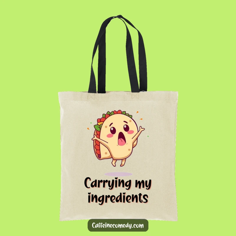 Funny Taco Cartwheel Tote Bag: Surprised Character's Messy Flip, Carry Fun!