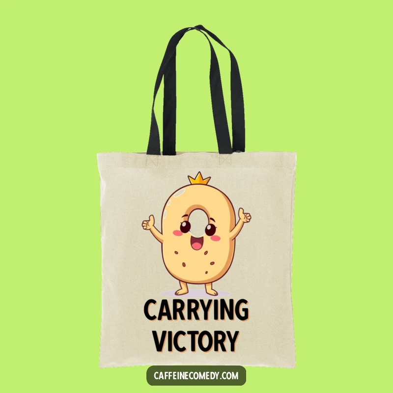 Funny Bagel Victory Tote Bag - Beaming Celebration Carrier, Hilarious Funny Gift
