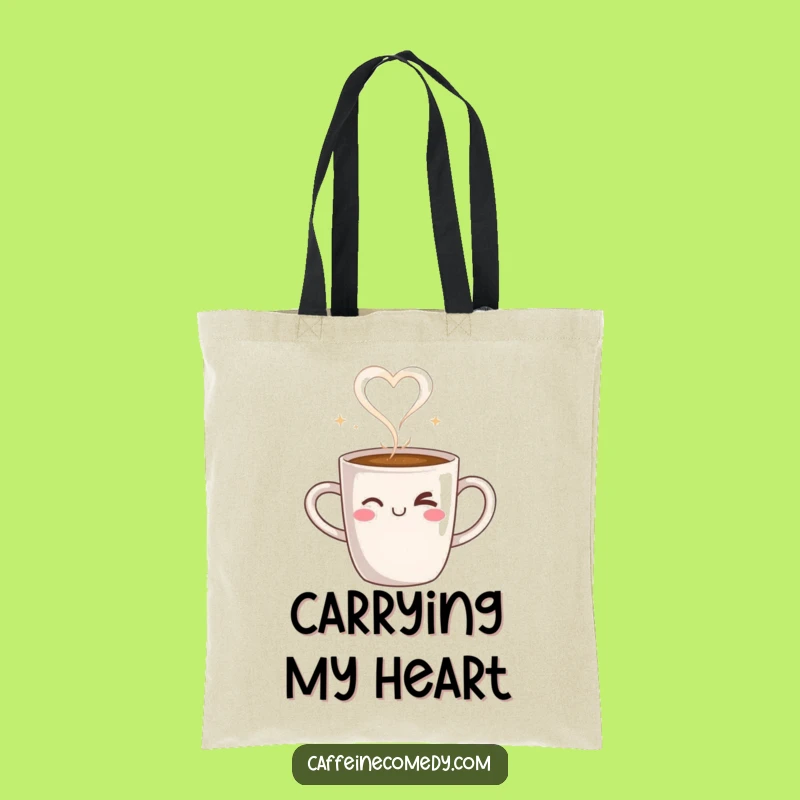 Funny Coffee Mug Love Heart Tote Bag: Carry Your Coffee Cheer, Perfect Funny Gift!