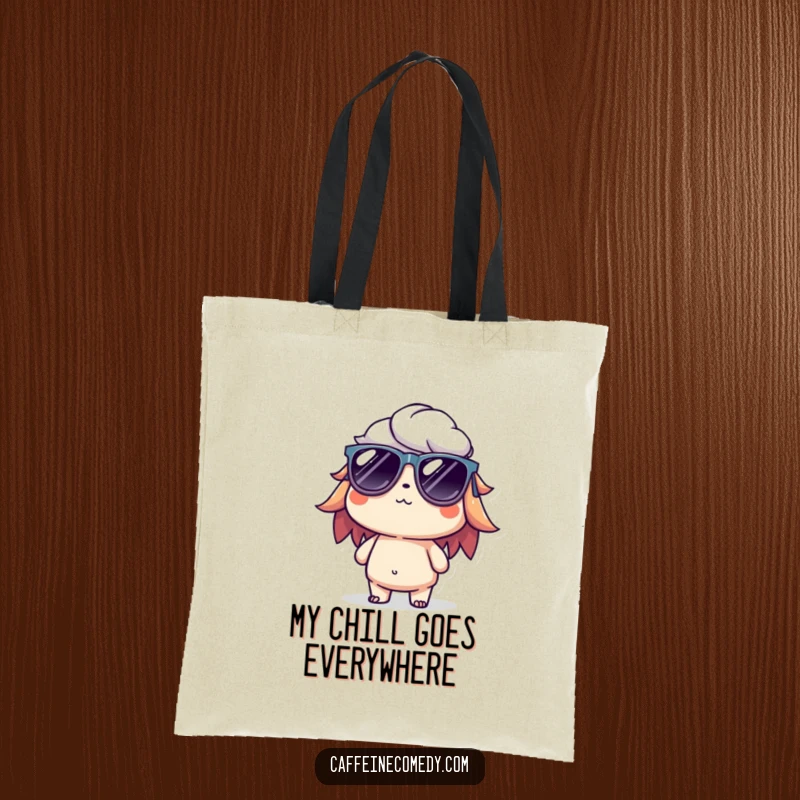 Funny tote bag with a cool cold brew character, complete with tiny sunglasses for a relaxed and stylish look.