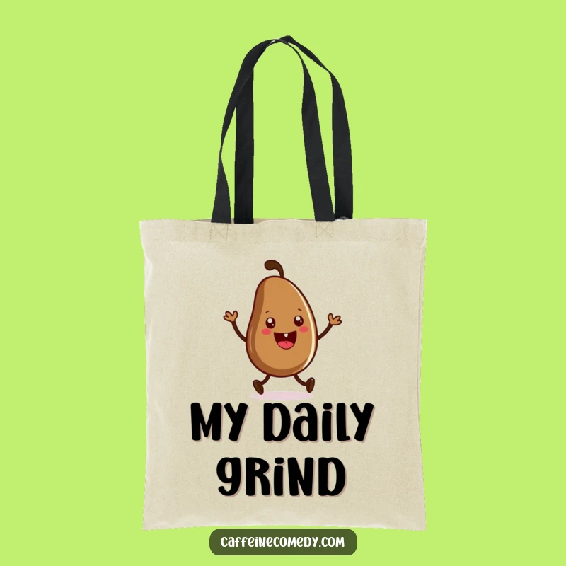 Funny Coffee Bean Jig Tote Bag: Grinning Character Dansing, Carry Your Java!